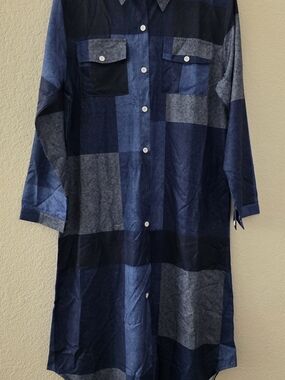 Women’s Navy Plaid Button-Down Shirt Dress